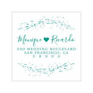 Heart & Script Wedding Couple Return Address Self-inking Stamp