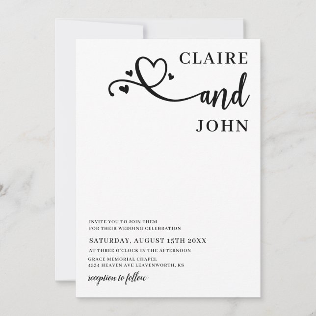 Heart Script Wedding Invitation (Front)