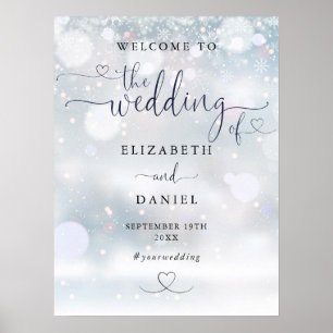 Heart Script Winter Wedding Welcome Sign