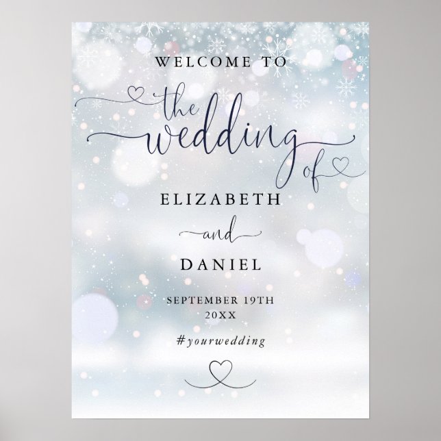 Heart Script Winter Wedding Welcome Sign (Front)