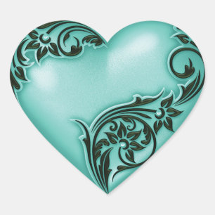 Heart Scroll Aqua w Black Sticker