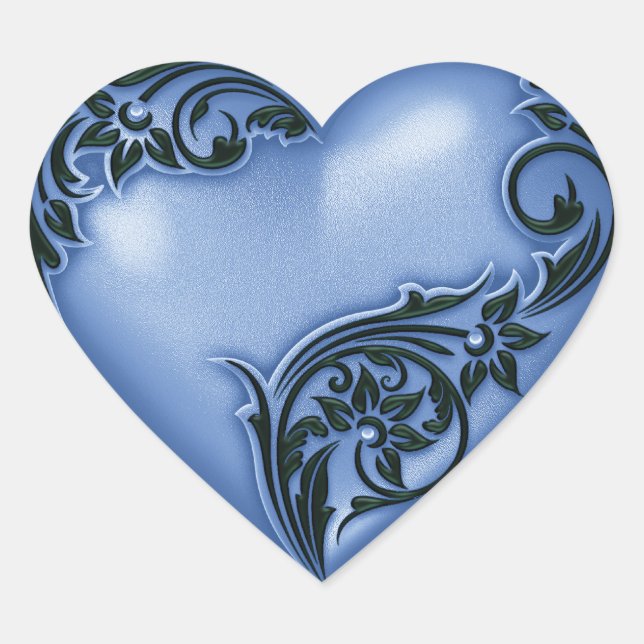 Heart Scroll Blue w Black Heart Sticker (Front)