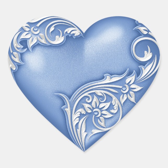 Heart Scroll Blue w White Sticker (Front)