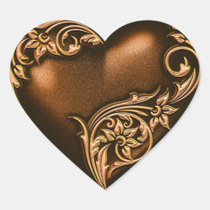 Heart Scroll Chocolate Brown w Gold Heart Sticker