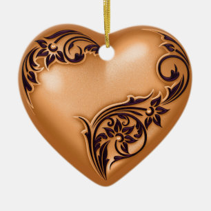 Heart Scroll Copper Orange w Black Ceramic Tree Decoration