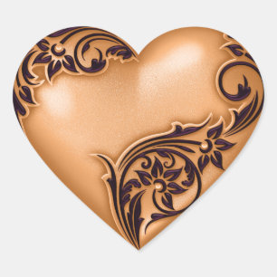Heart Scroll Copper Orange w Black Heart Sticker