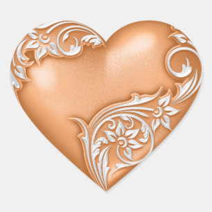 Heart Scroll Copper Orange w White Heart Sticker