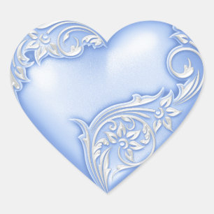 Heart Scroll Cornflower Blue w White Sticker