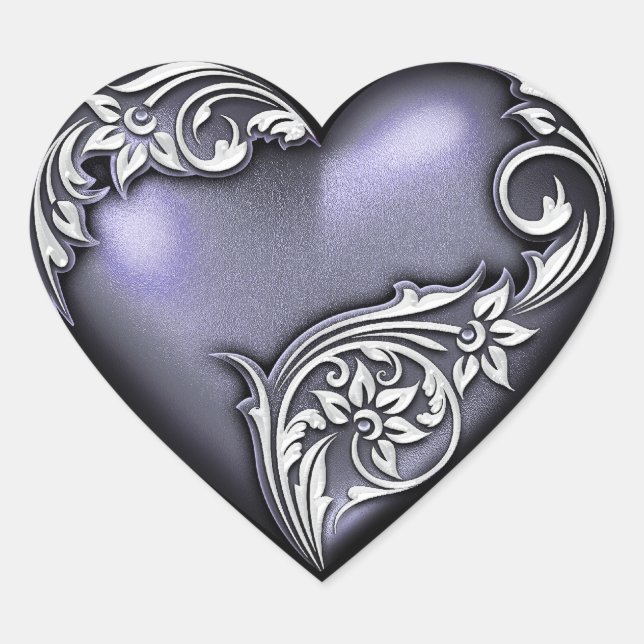 Heart Scroll Dark Violet Heart Sticker (Front)