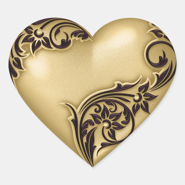 Heart Scroll Gold w Black Heart Sticker (Front)