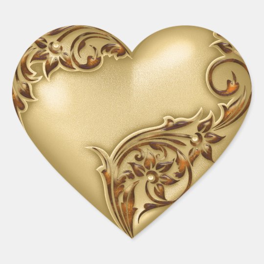 Heart Scroll Gold w Red Gold Heart Sticker