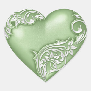 Heart Scroll Green w White Sticker