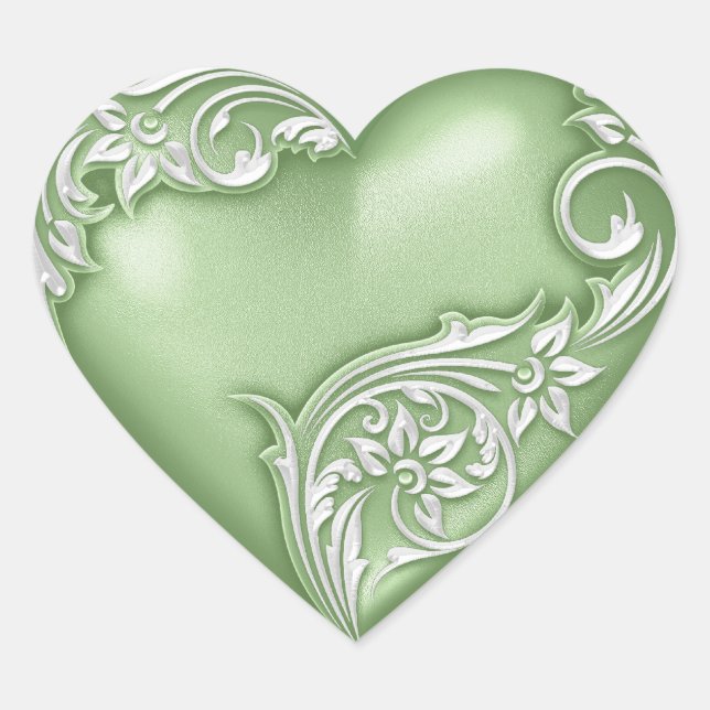 Heart Scroll Green w White Sticker (Front)