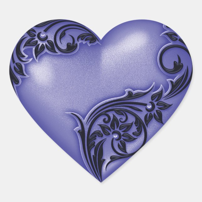 Heart Scroll Lavender Blue w Black Heart Sticker (Front)