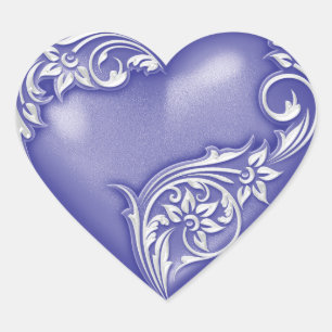 Heart Scroll Lavender Blue w White Heart Sticker