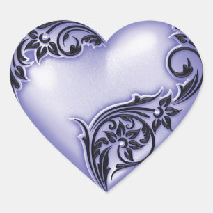 Heart Scroll Lavender w Black Heart Sticker
