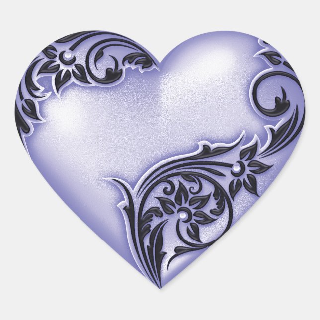 Heart Scroll Lavender w Black Heart Sticker (Front)