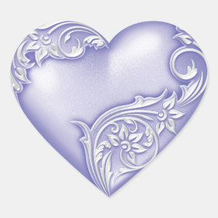 Heart Scroll Lavender w White Heart Sticker
