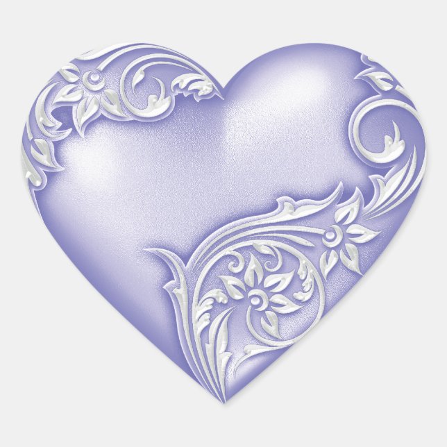 Heart Scroll Lavender w White Heart Sticker (Front)