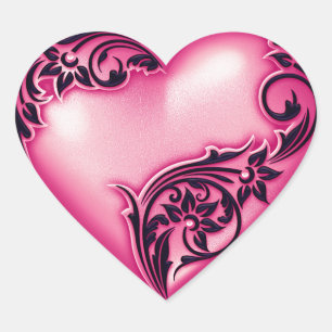 Heart Scroll Light Magenta w Black Heart Sticker