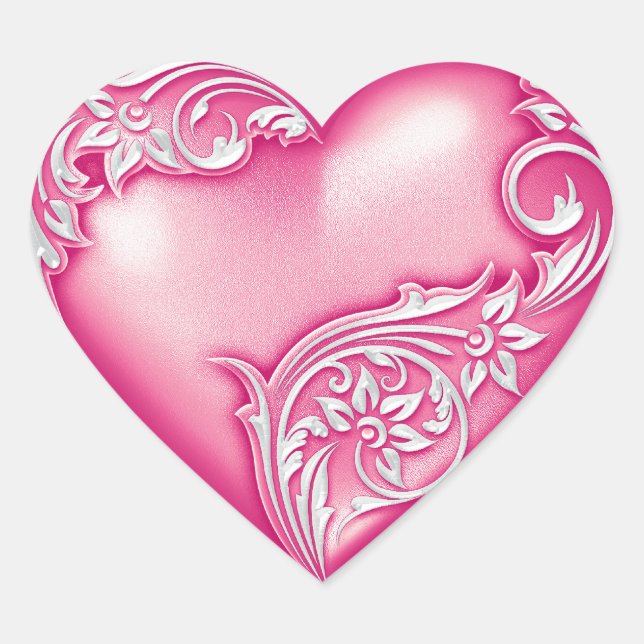 Heart Scroll Light Magenta w White Sticker (Front)
