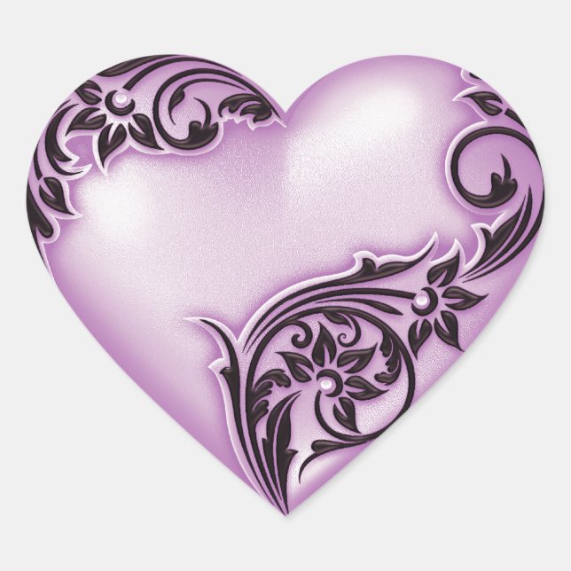 Heart Scroll Light Violet w Black Heart Sticker (Front)
