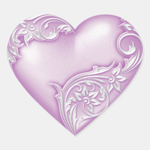 Heart Scroll Light Violet w White Heart Sticker