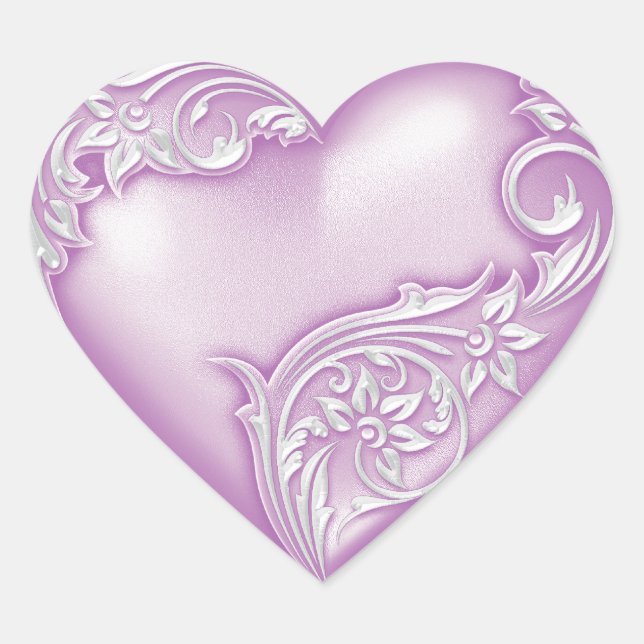 Heart Scroll Light Violet w White Heart Sticker (Front)