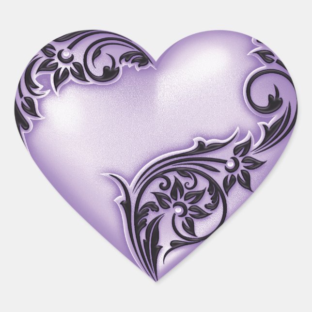 Heart Scroll Lilac w Black Heart Sticker (Front)