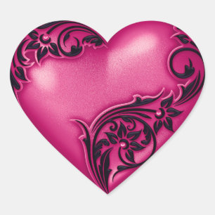 Heart Scroll Magenta w Black Heart Sticker