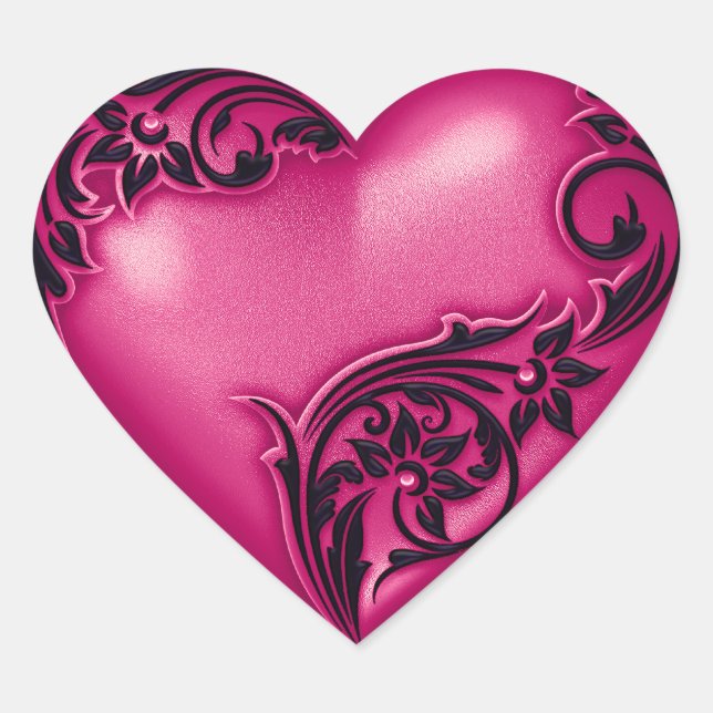 Heart Scroll Magenta w Black Sticker (Front)