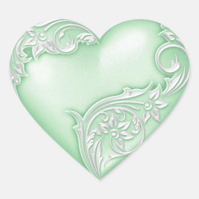 Heart Scroll Mint w White Decorative Sticker (Front)