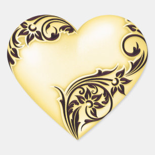 Heart Scroll Pale Yellow w Black Heart Sticker
