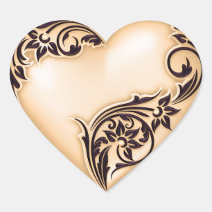 Heart Scroll Peach w Black Heart Sticker