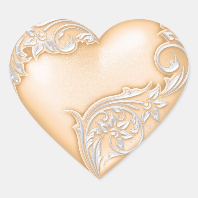 Heart Scroll Peach w White Heart Sticker (Front)