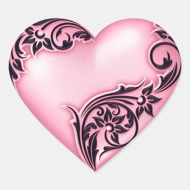 Heart Scroll Pink w Black Sticker (Front)