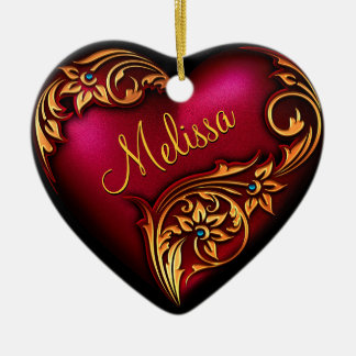 Heart Scroll Red Gold Personalised Ornament