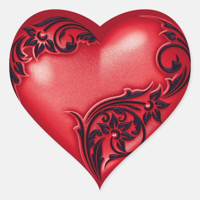 Heart Scroll Red w Black Heart Sticker (Front)