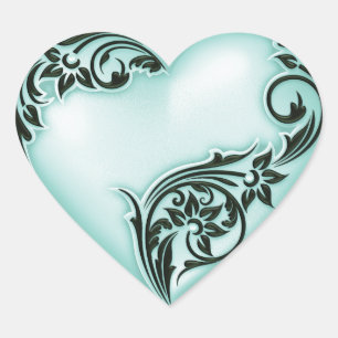 Heart Scroll Sea Glass w Black Heart Sticker