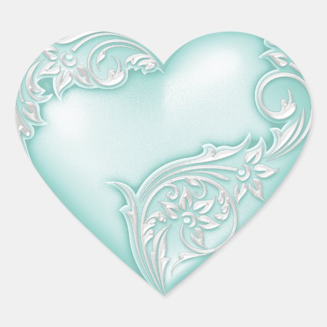 Heart Scroll Sea Glass w White Heart Sticker (Front)