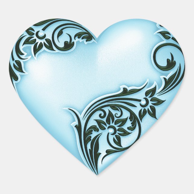 Heart Scroll Sky Blue w Black Sticker (Front)