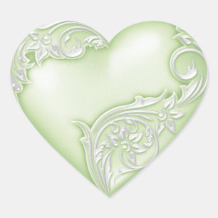Heart Scroll Soft Green w White Heart Sticker