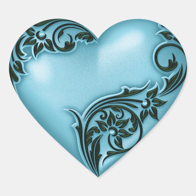 Heart Scroll Turquoise w Black Sticker (Front)