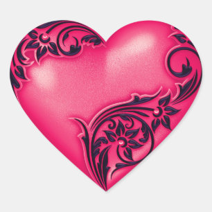Heart Scroll Watermelon Red w Black Sticker
