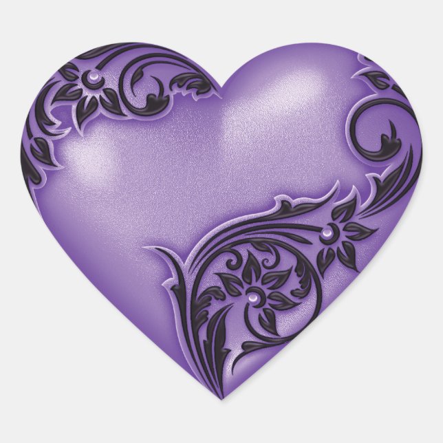 Heart Scroll Wisteria w Black Heart Sticker (Front)