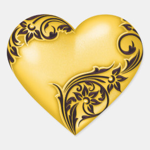 Heart Scroll Yellow w Black Heart Sticker