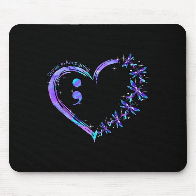 Heart Semicolon Dragonfly Suicide Prevention Month Mouse Mat (Front)