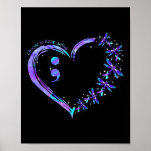 Heart Semicolon Dragonfly Suicide Prevention Month Poster