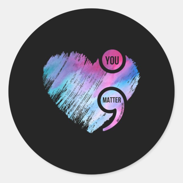Heart Semicolon Project Suicide Prevention Awarene Classic Round Sticker (Front)