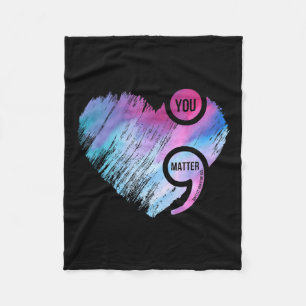 Heart Semicolon Project Suicide Prevention Awarene Fleece Blanket